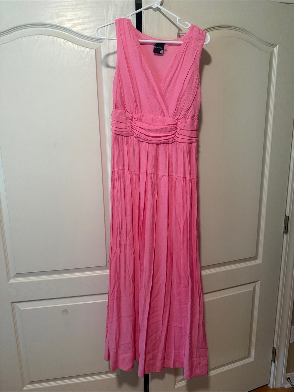 Maison Tara Pink V-Neck Ruched Waist Maxi Dress